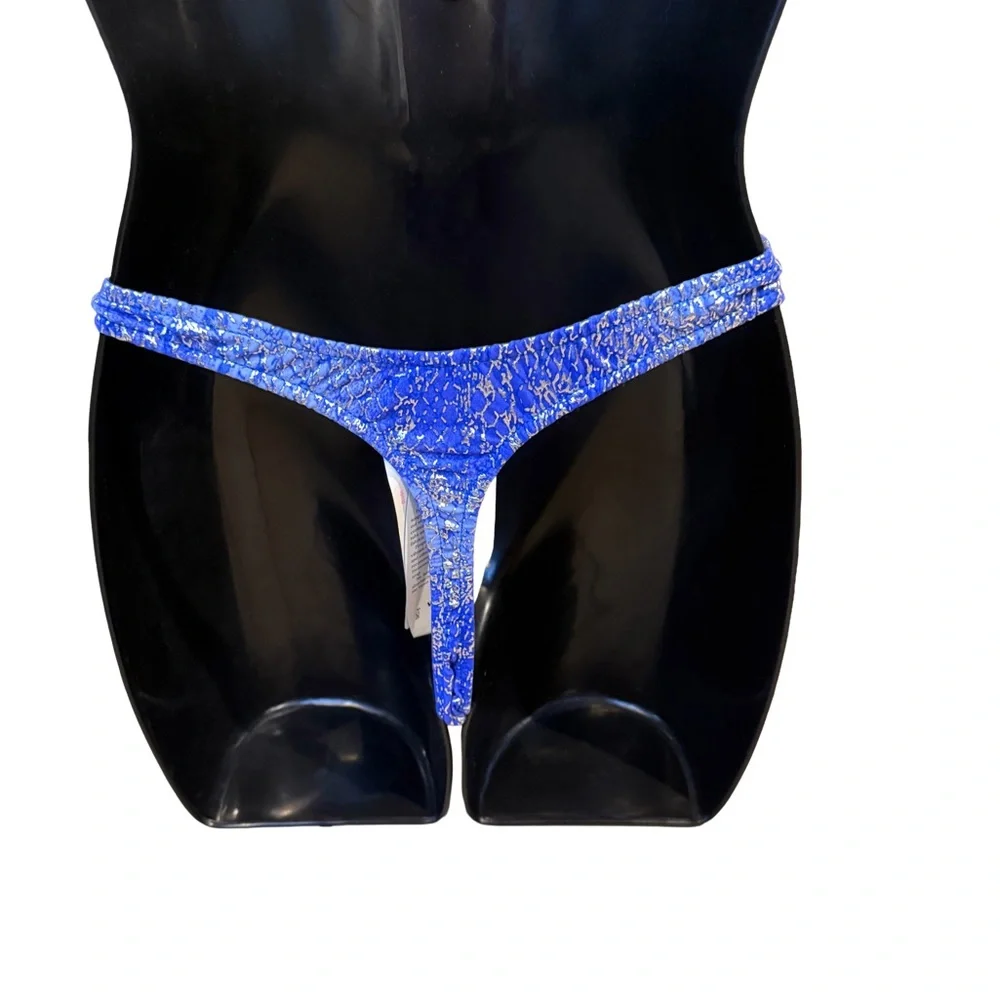 Venus Blue Metallic Snakeskin V String Thong Bottom with Removable Cover - Picture 2 of 6